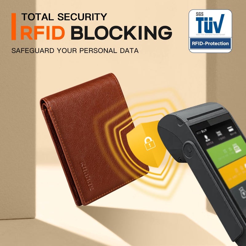 RUNBOX Wallet for Men Slim Leather Bifold RFID Blocking Minimalist Front Pocket Design with Gift Box - Image 4